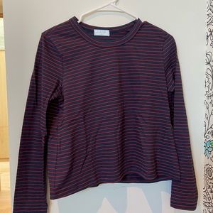 Red and Navy Blue Striped Long Sleeve Tee